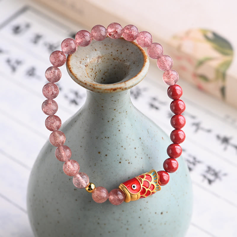 Natural Strawberry Quartz Cinnabar Lucky Bracelet