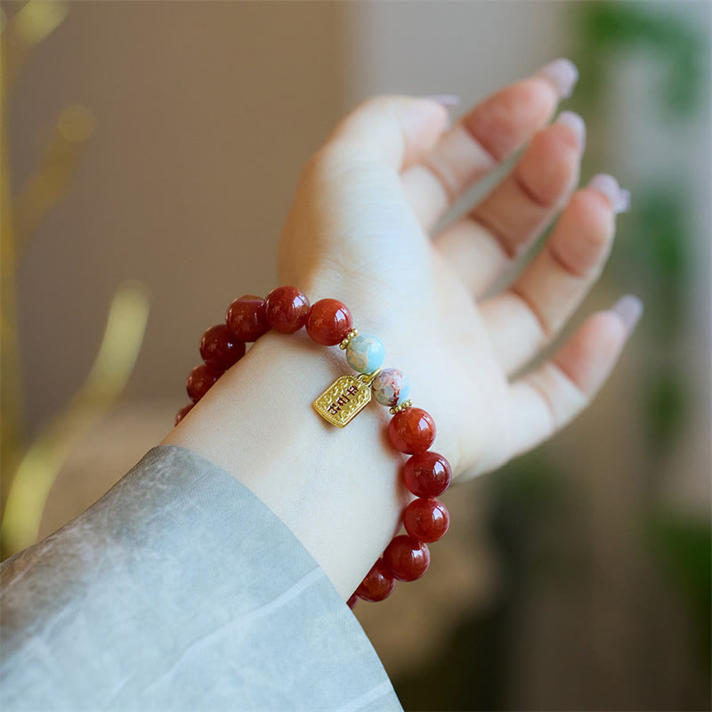Natural Red Agate Peace Talisman Bracelet