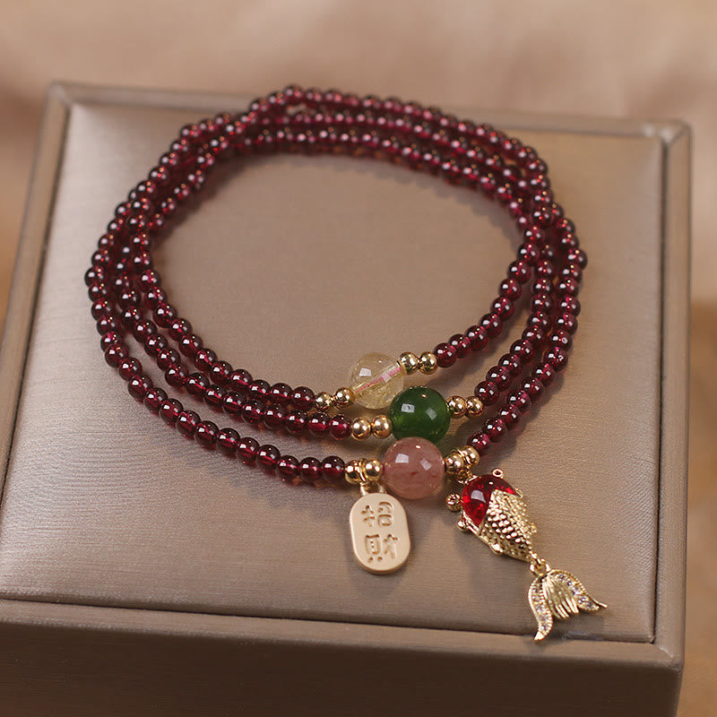 Triple Wrap Natural Garnet, Strawberry Bracelet