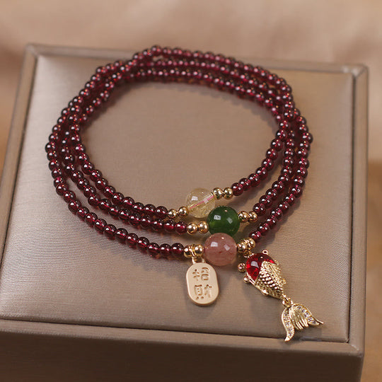Triple Wrap Natural Garnet, Strawberry Bracelet