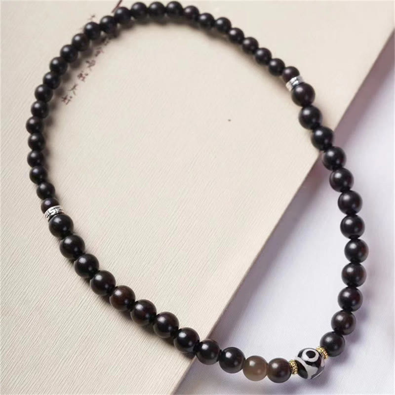 Ebony Wood Dzi Bead Double Bracelet