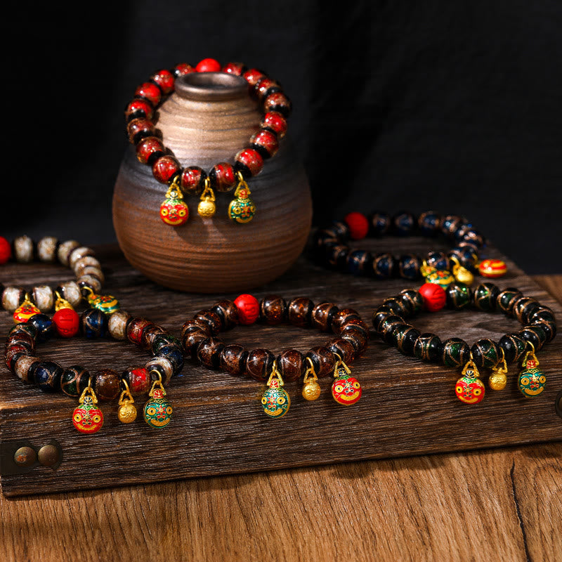 Colorful Cinnabar Bead Gold Swallowing Bracelet