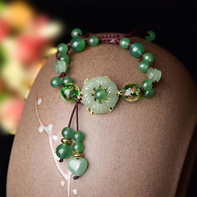 Natural Green Jade Luck Flower Bracelet