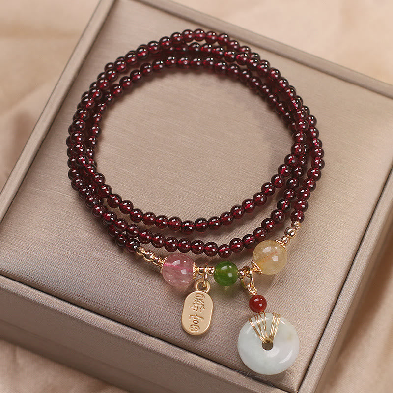 Triple Wrap Natural Garnet, Strawberry Bracelet