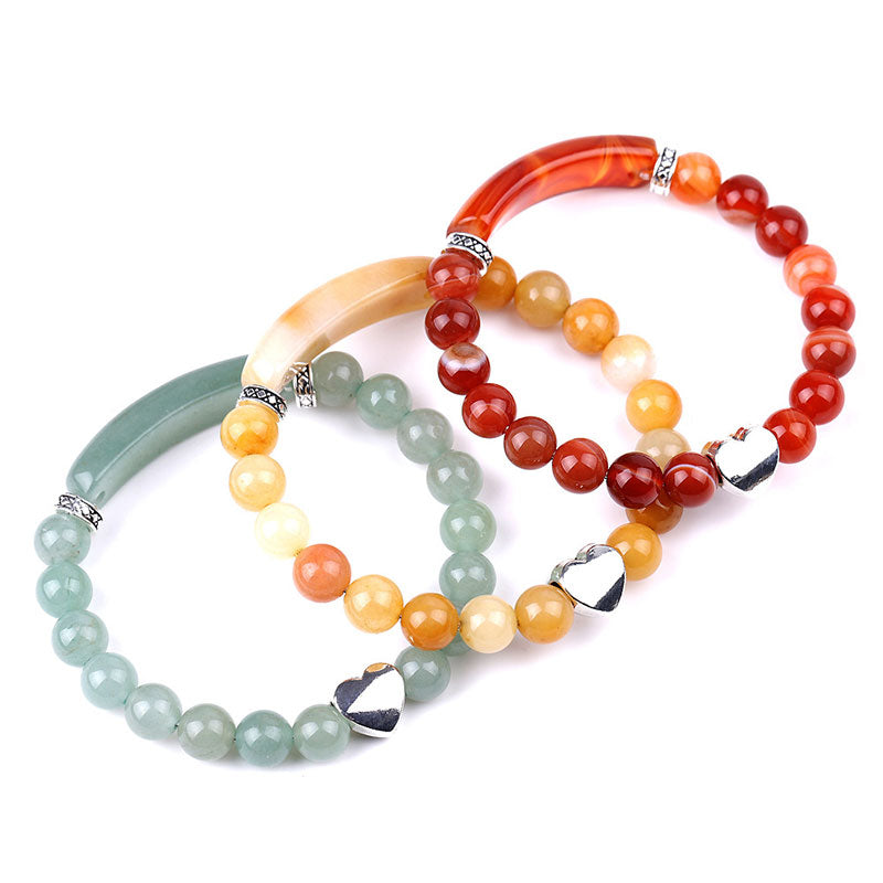 Unisex Heart Natural Crystal Beads Bracelet