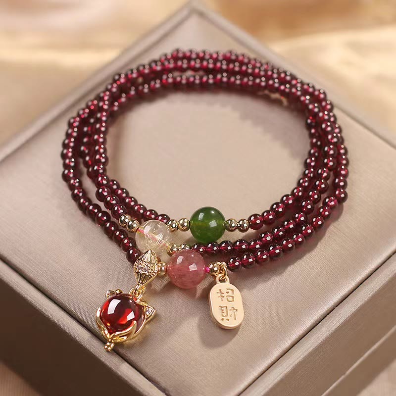 Triple Wrap Natural Garnet, Strawberry Bracelet