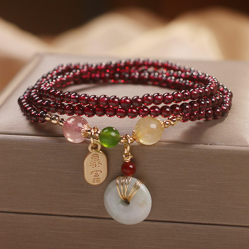Triple Wrap Natural Garnet, Strawberry Bracelet