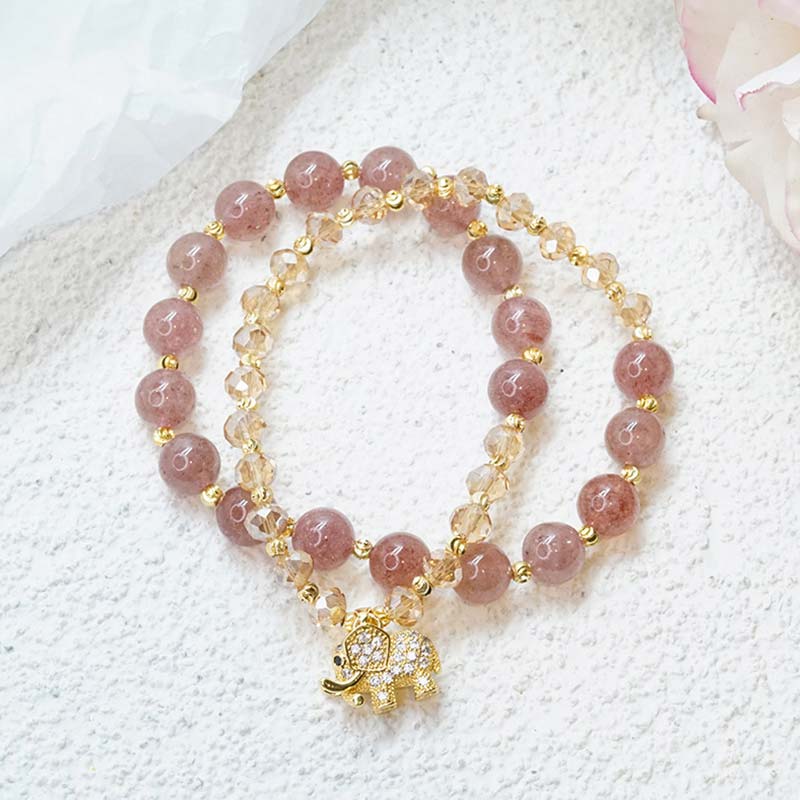 Rose Quartz Elephant Healing Energy Bracelet
