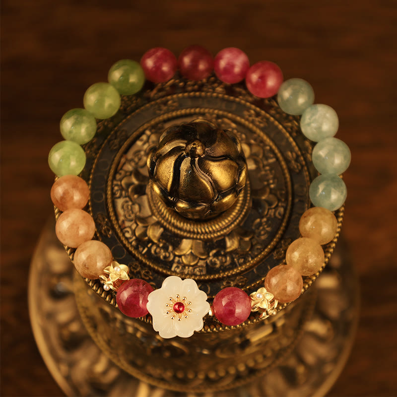 Colorful Tourmaline Jade Love Floral Bracelet