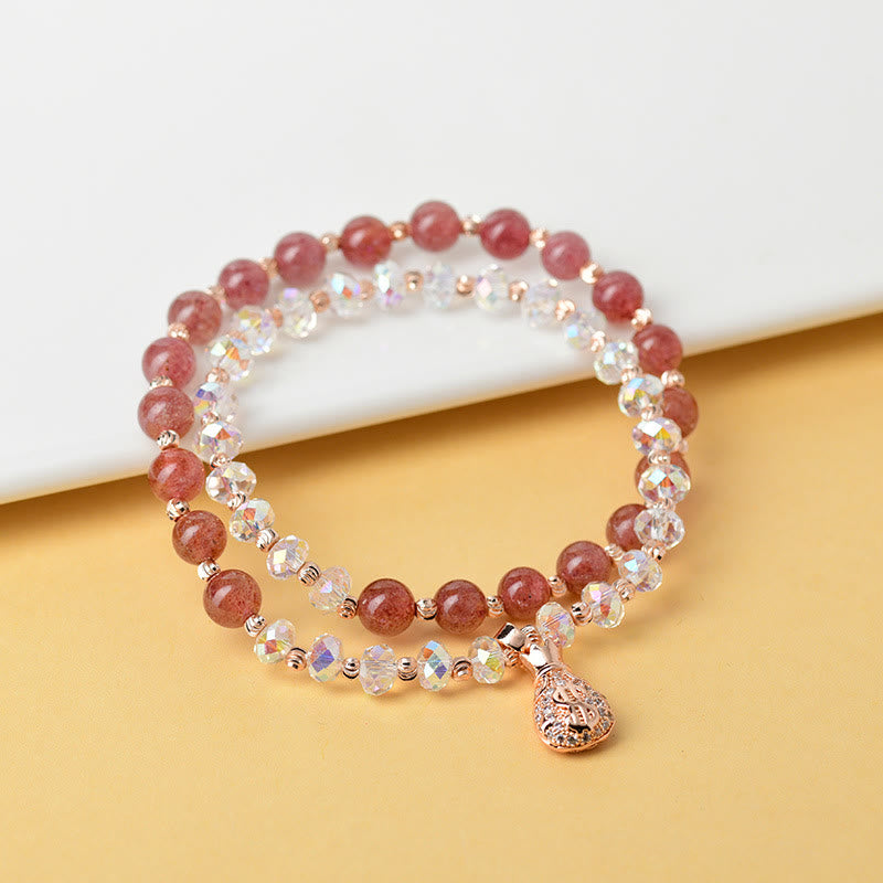 Strawberry Quartz & White Crystal Bracelet