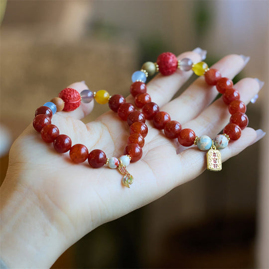 Natural Red Agate Peace Talisman Bracelet