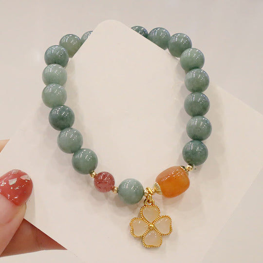 Jade Four Leaf Clover Charm Bracelet