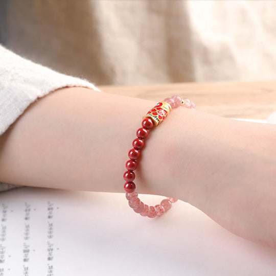 Natural Strawberry Quartz Cinnabar Lucky Bracelet