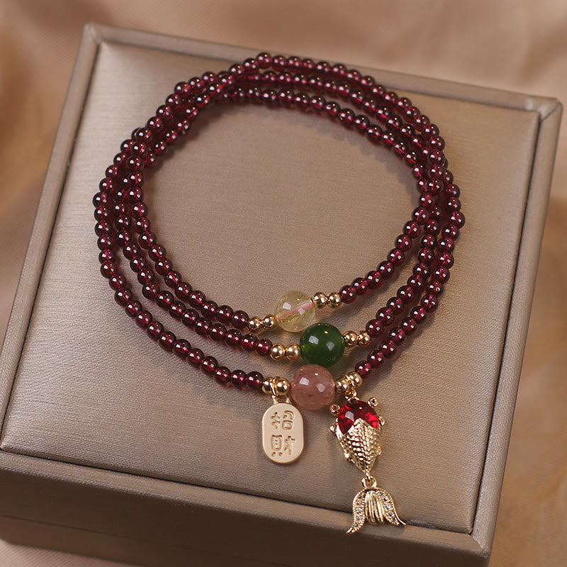 Triple Wrap Natural Garnet, Strawberry Bracelet