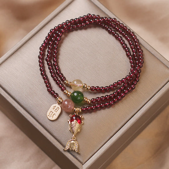 Triple Wrap Natural Garnet, Strawberry Bracelet